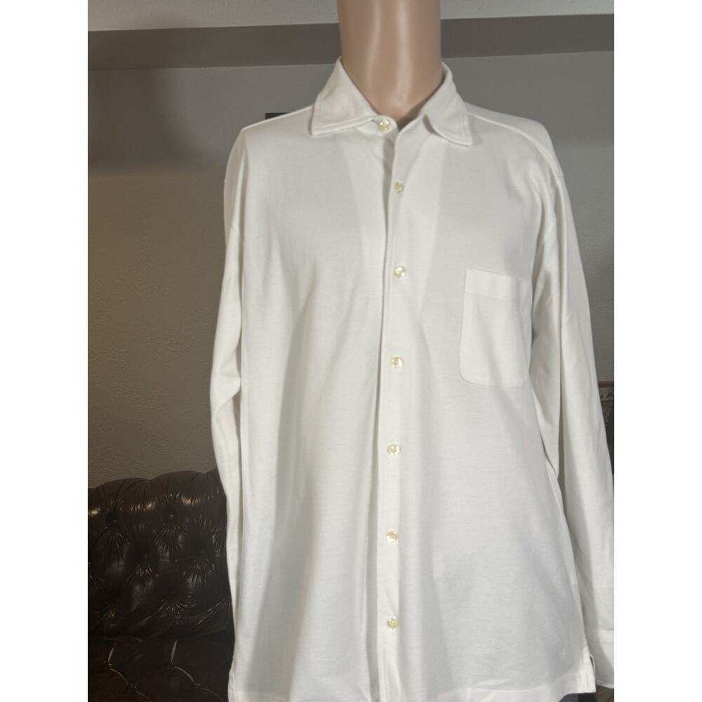 Loro Piana Andre Knit Button Down Shirt White Cotton XL Large One Piece Collar